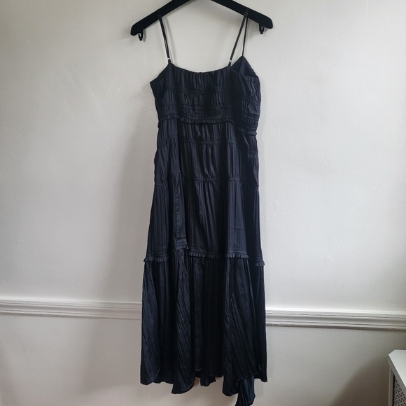 New Anthropologie Ruched Bustier Adjustable Straps Black Slip Midi Dress 2 US - Picture 11 of 14
